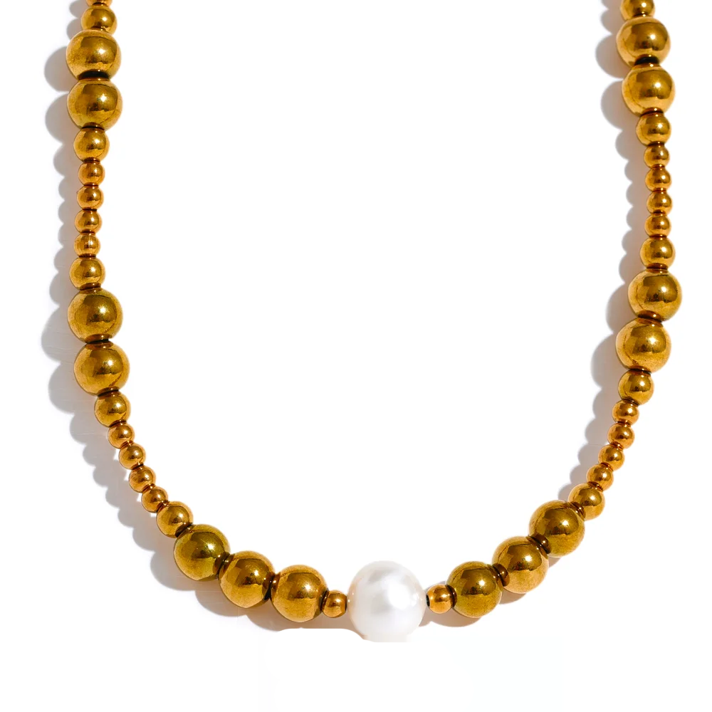 Natural pearl beads modern collar pendant necklace - product image