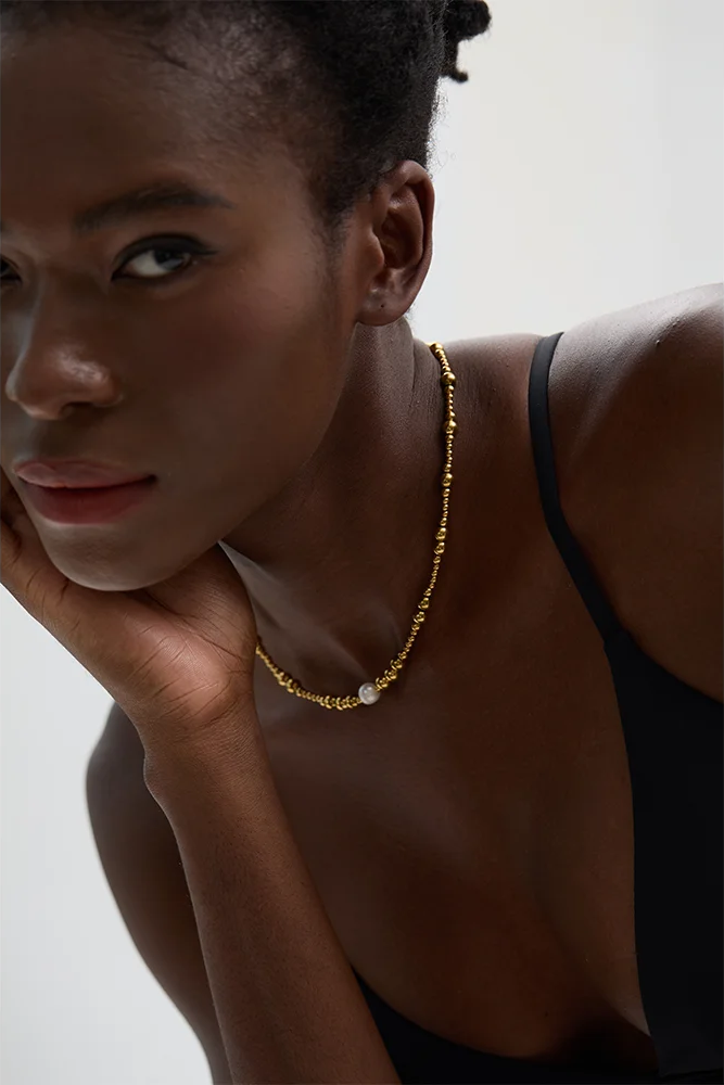 Natural pearl beads modern collar pendant necklace - product image