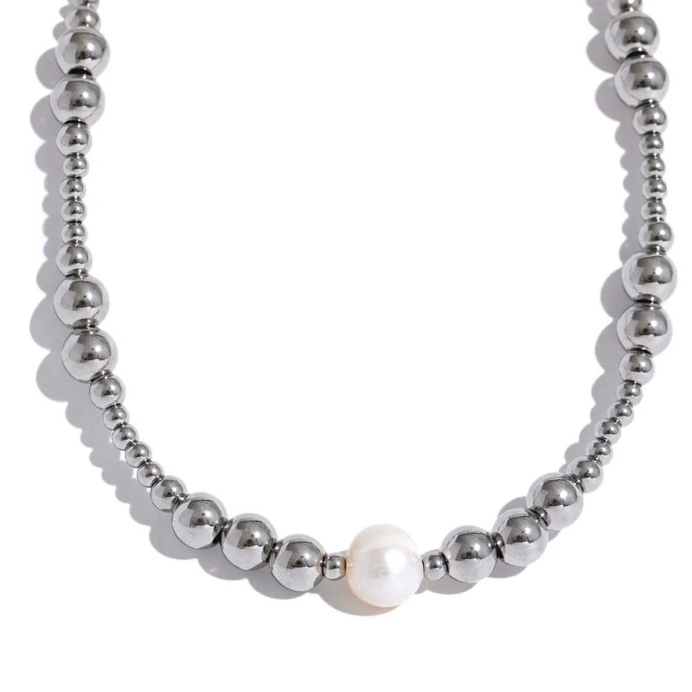 Natural pearl beads modern collar pendant necklace - product image