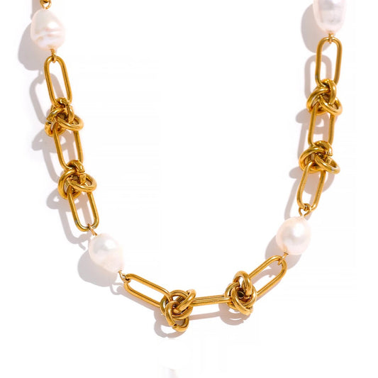 Natural pearl chain handmade necklace bracelet set - product image