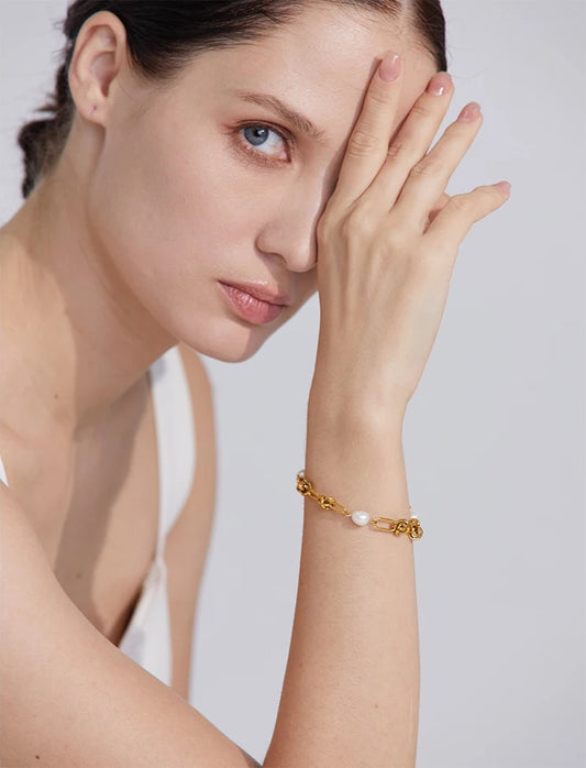 Natural pearl chain handmade necklace bracelet set - product image