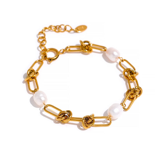 Natural pearl chain handmade necklace bracelet set - product image