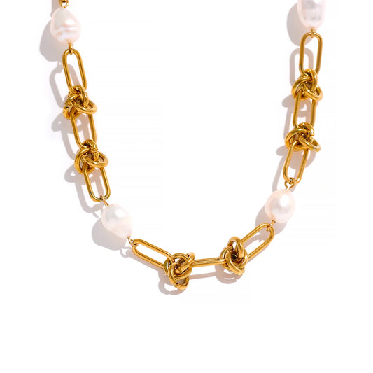Natural pearl chain handmade necklace bracelet set - product image