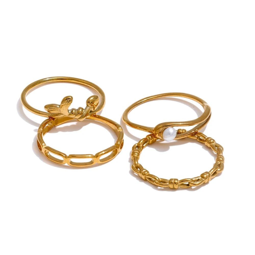 Natural pearl chain minimalist thin stackable ring - product image