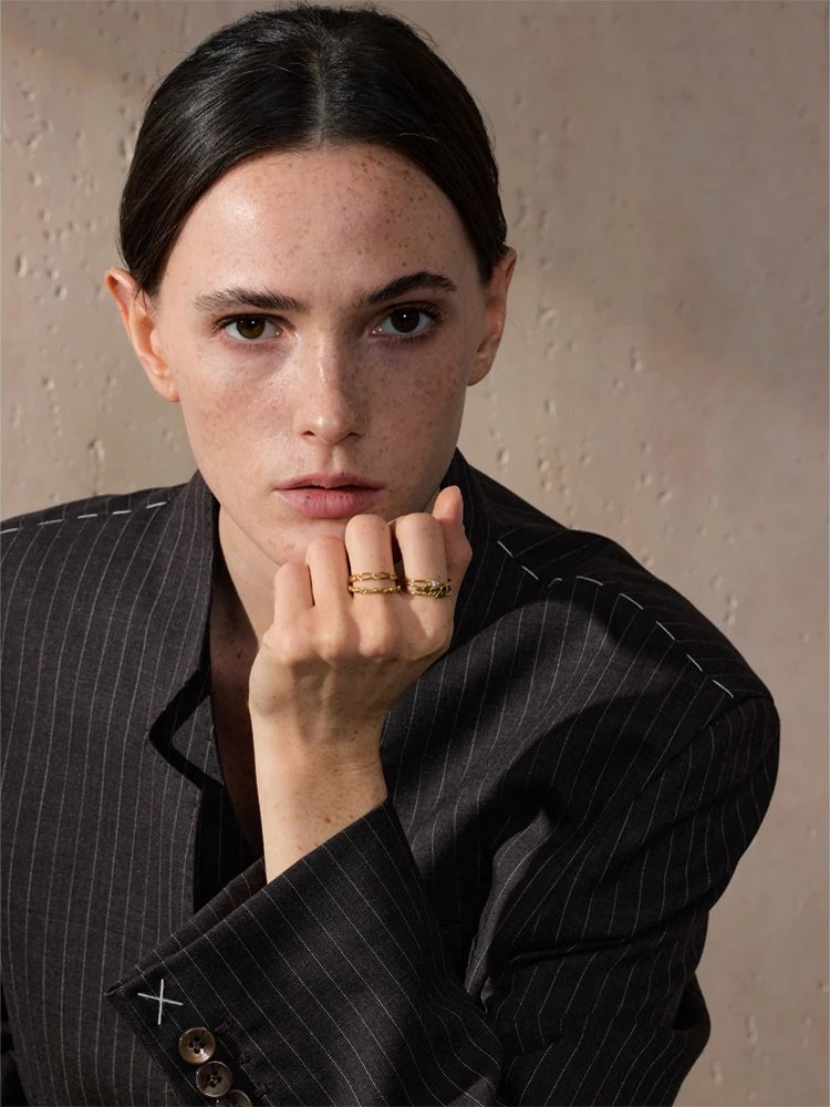 Natural pearl chain minimalist thin stackable ring - product image