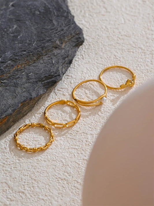 Natural pearl chain minimalist thin stackable ring - product image