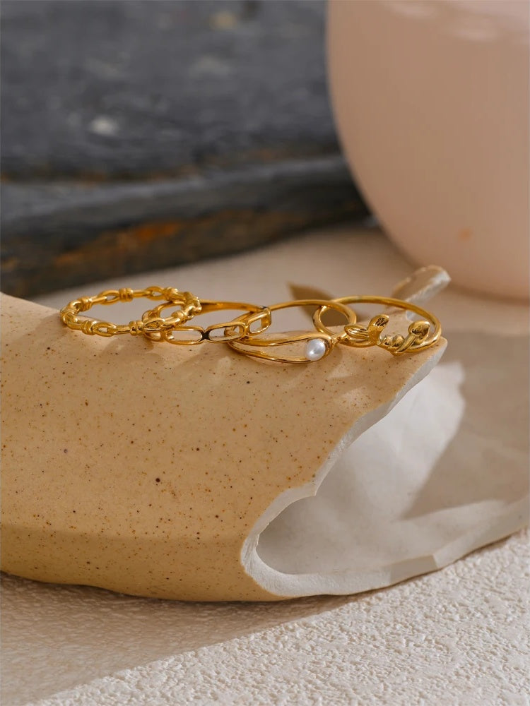 Natural pearl chain minimalist thin stackable ring - product image