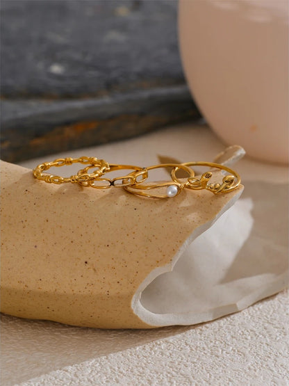 Natural pearl chain minimalist thin stackable ring - product image
