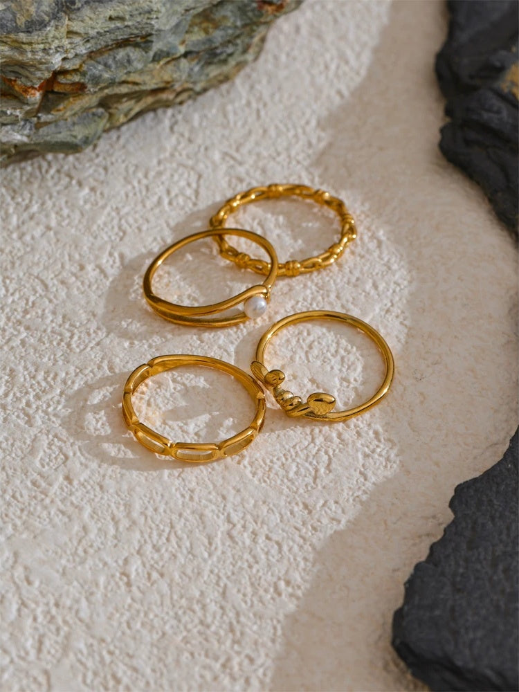 Natural pearl chain minimalist thin stackable ring - product image