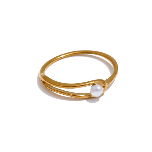 Natural pearl chain minimalist thin stackable ring - product image