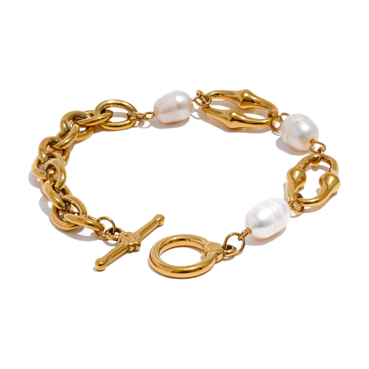 Natural pearl chain toggle-clasps bracelet - product image