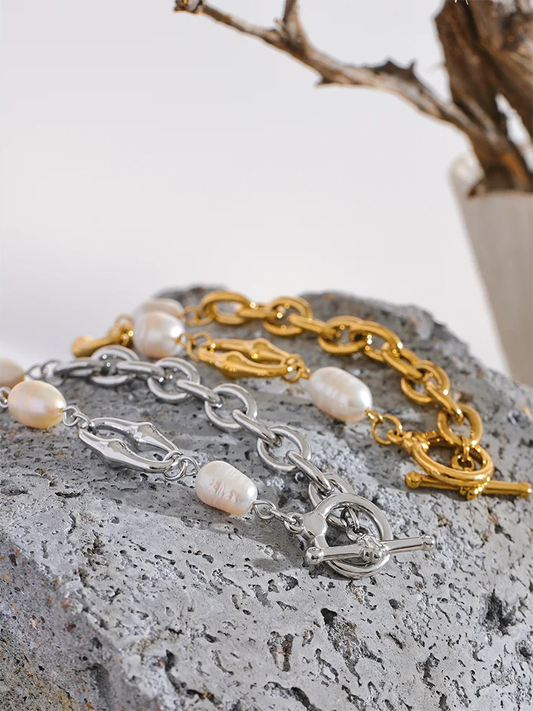 Natural pearl chain toggle-clasps bracelet - product image