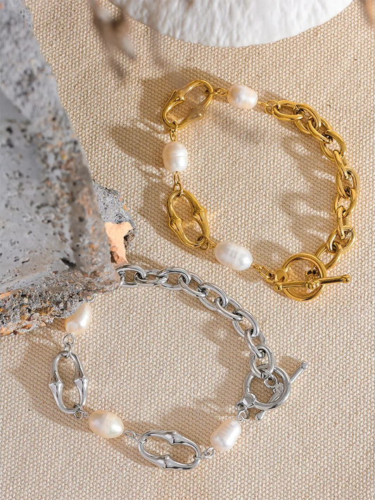 Natural pearl chain toggle-clasps bracelet - product image