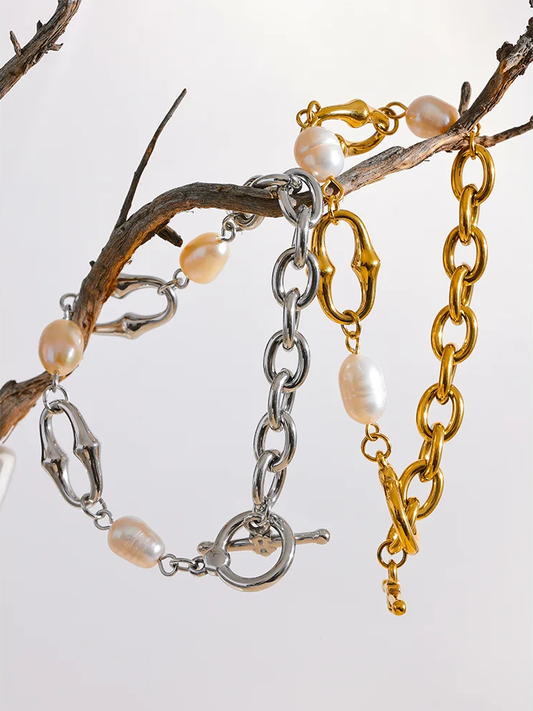 Natural pearl chain toggle-clasps bracelet - product image