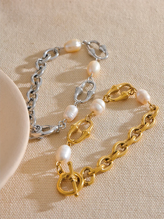 Natural pearl chain toggle-clasps bracelet - product image