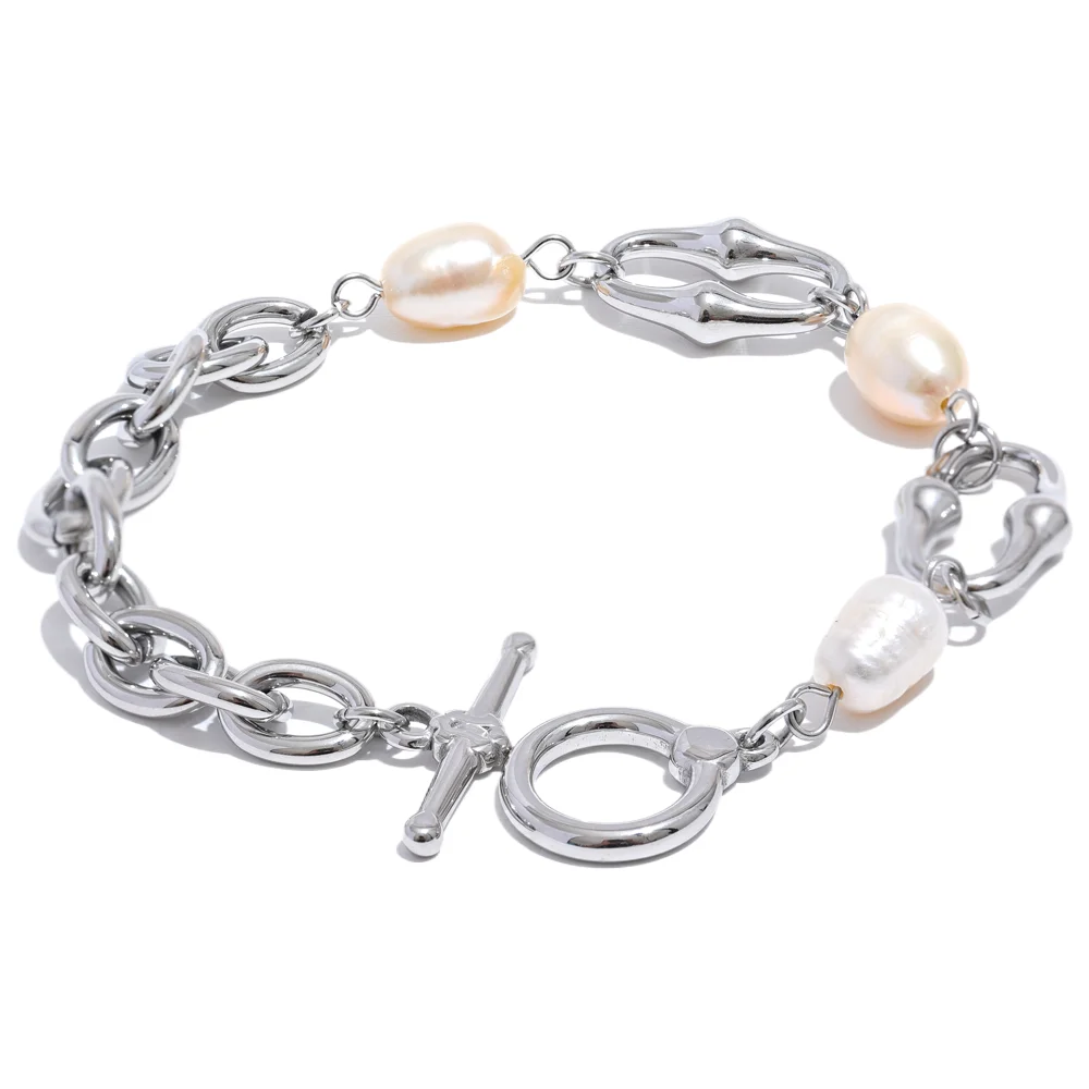 Natural pearl chain toggle-clasps bracelet - product image
