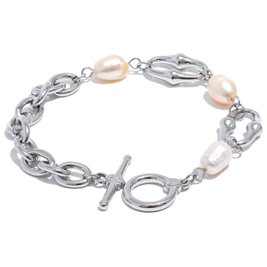 Natural pearl chain toggle-clasps bracelet - product image