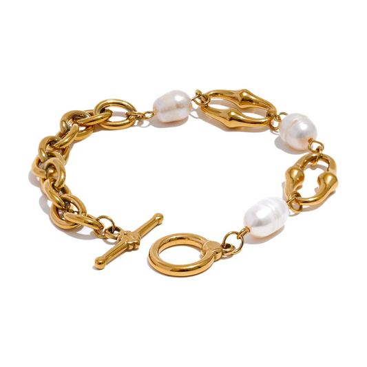 Natural pearl chain toggle-clasps bracelet - product image