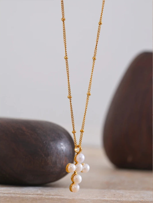 Natural pearl cross pendant fashion jewelry necklace - product image