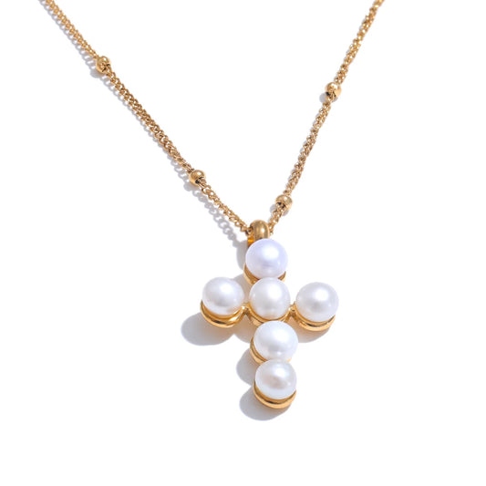 Natural pearl cross pendant fashion jewelry necklace - product image