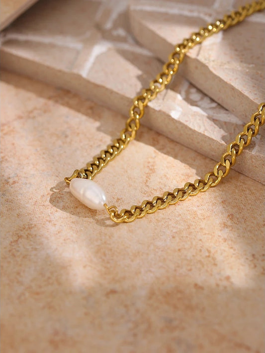 Natural pearl freshwater abstract pendant necklace - product image
