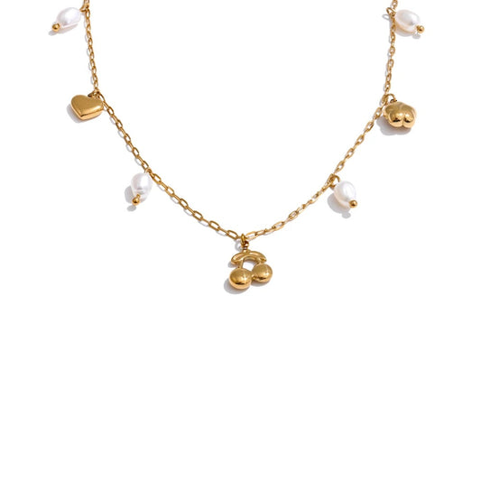 Natural pearl heart cherry drop necklace - product image