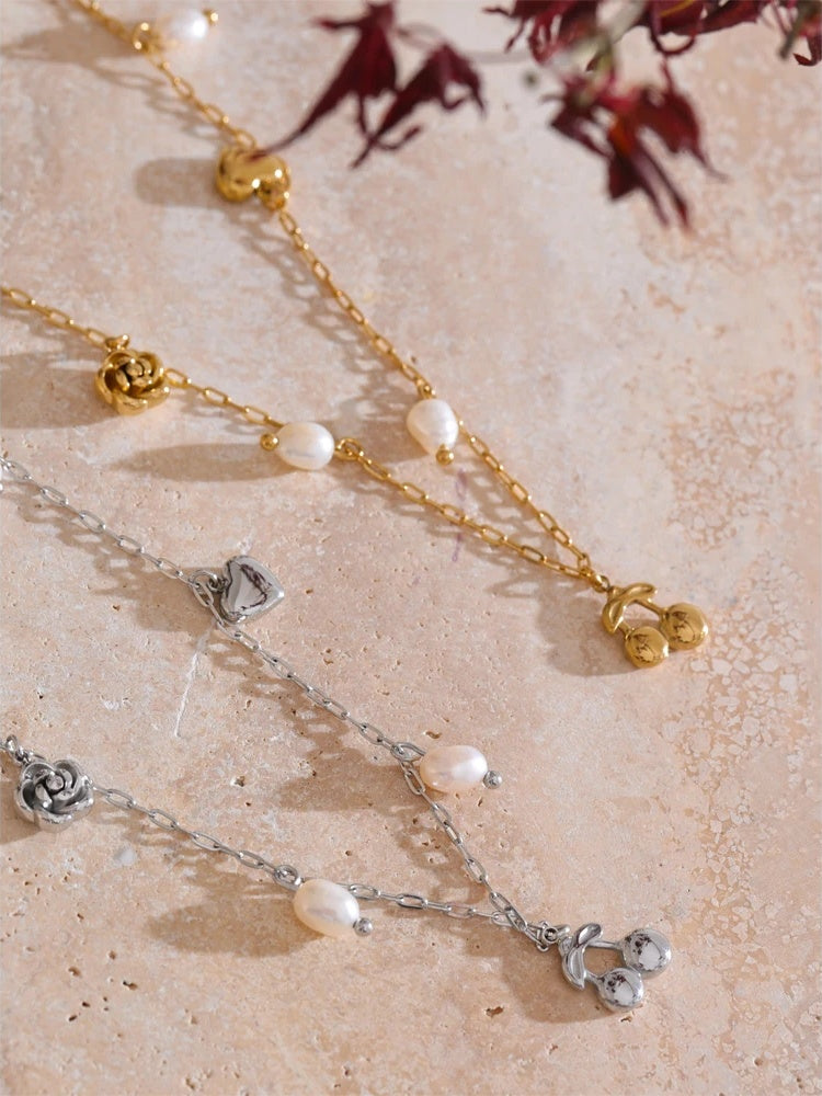 Natural pearl heart cherry drop necklace - product image