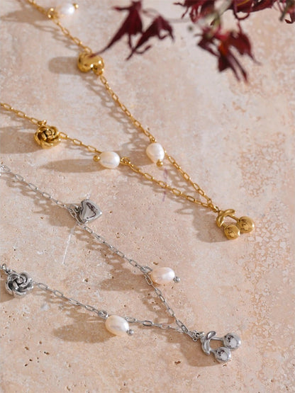 Natural pearl heart cherry drop necklace - product image