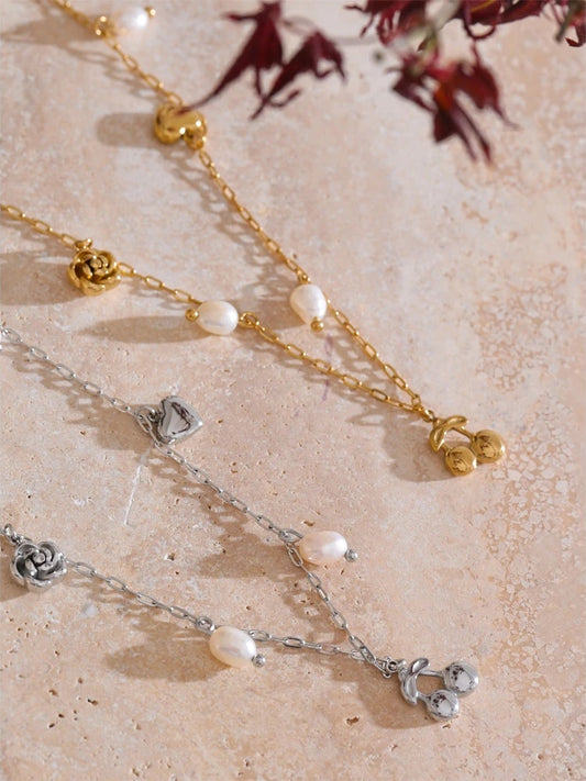 Natural pearl heart cherry drop necklace - product image