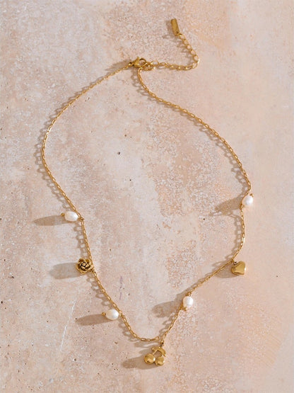 Natural pearl heart cherry drop necklace - product image