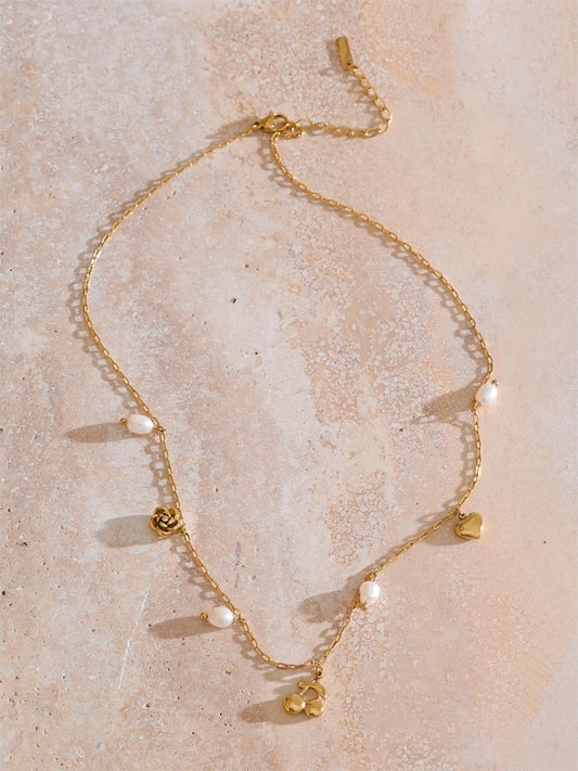 Natural pearl heart cherry drop necklace - product image