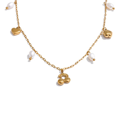 Natural pearl heart cherry drop necklace - product image