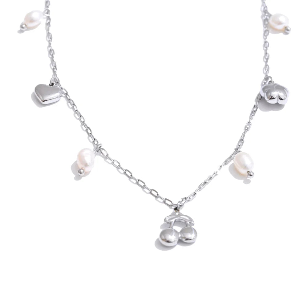 Natural pearl heart cherry drop necklace - product image