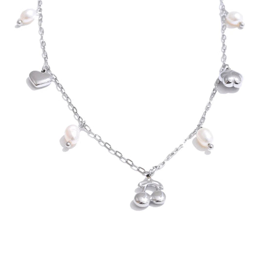 Natural pearl heart cherry drop necklace - product image