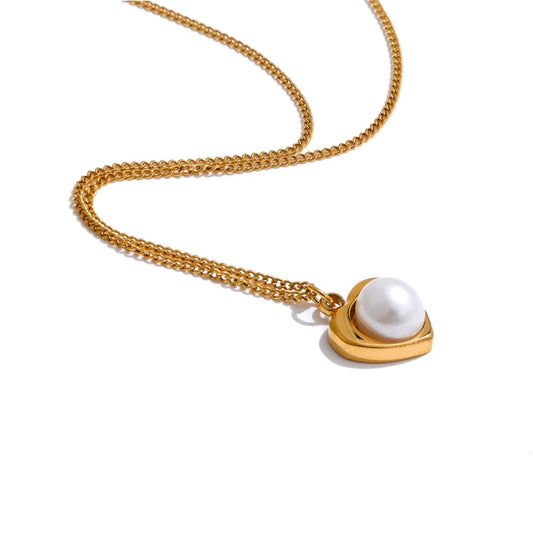 Natural pearl heart drop pendant necklace - product image