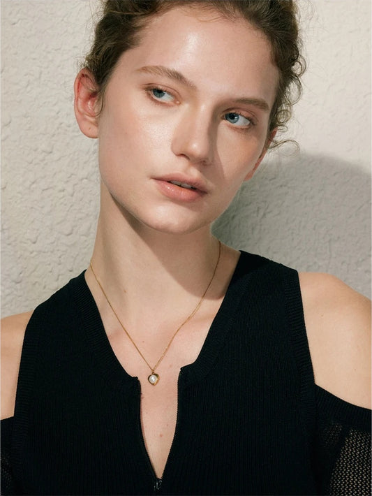 Natural pearl heart drop pendant necklace - product image