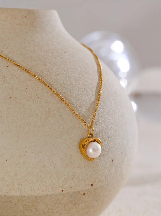 Natural pearl heart drop pendant necklace - product image