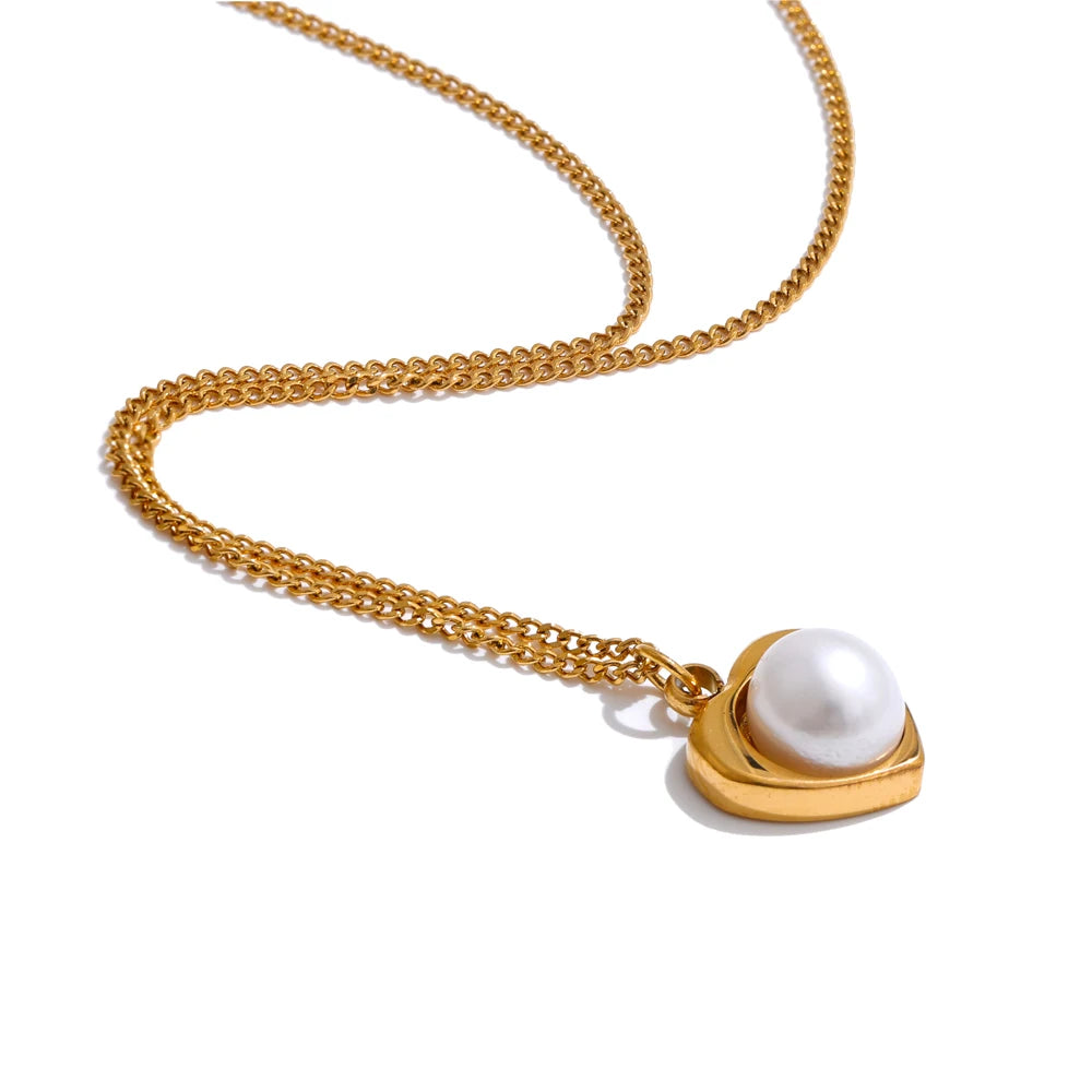 Natural pearl heart drop pendant necklace - product image