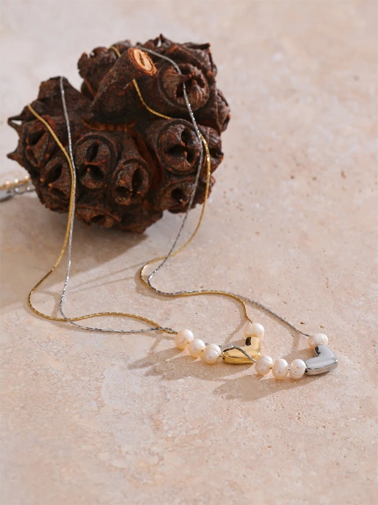 Natural pearl heart love pendant necklace - product image