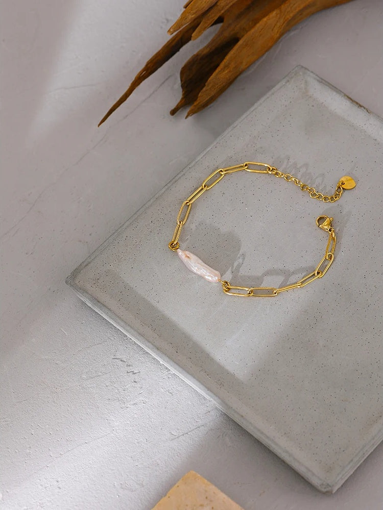 Natural pearl link chain charm bracelet - product image