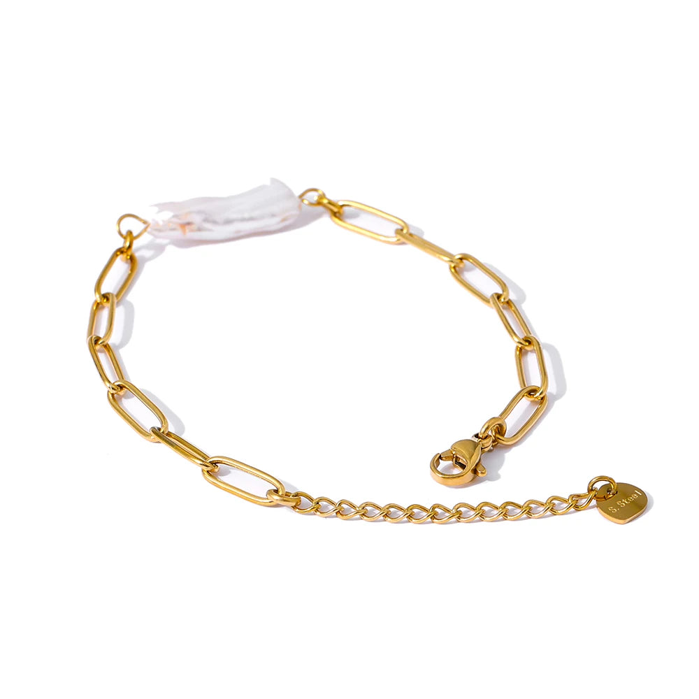 Natural pearl link chain charm bracelet - product image