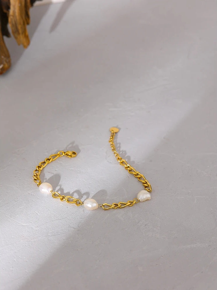 Natural pearl link chain fashion bracelet women - product image