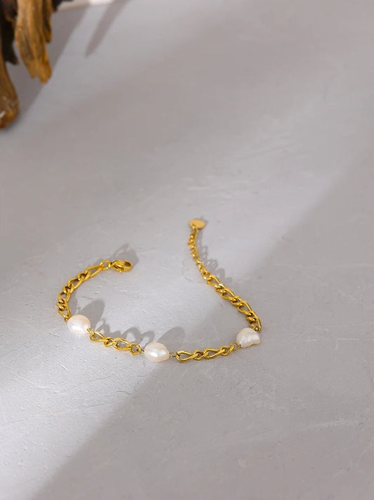 Natural pearl link chain fashion bracelet women - product image