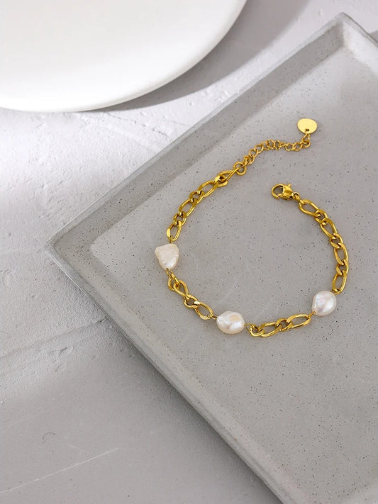 Natural pearl link chain fashion bracelet women - product image