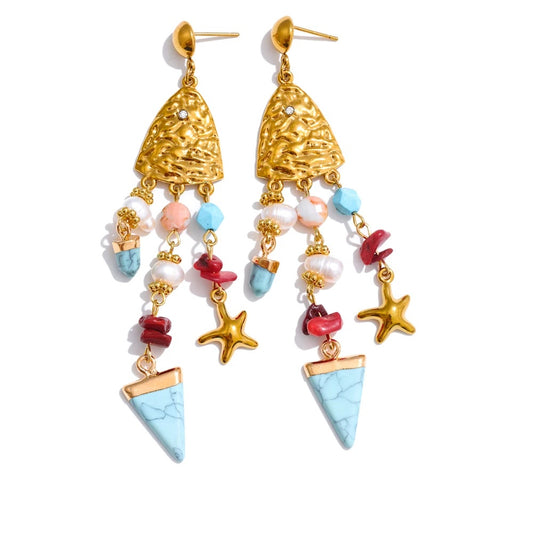Natural pearl resin triangle drop earrings - product image