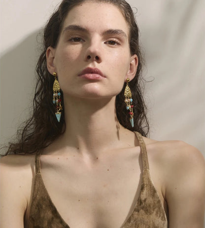 Natural pearl resin triangle drop earrings - product image