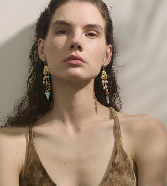 Natural pearl resin triangle drop earrings - product image