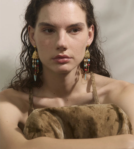 Natural pearl resin triangle drop earrings - product image