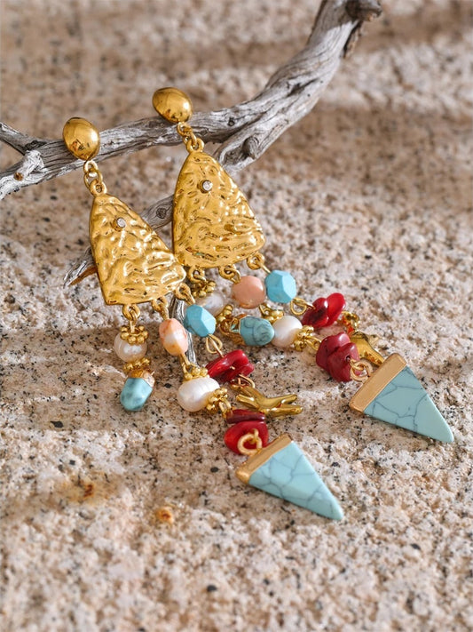 Natural pearl resin triangle drop earrings - product image
