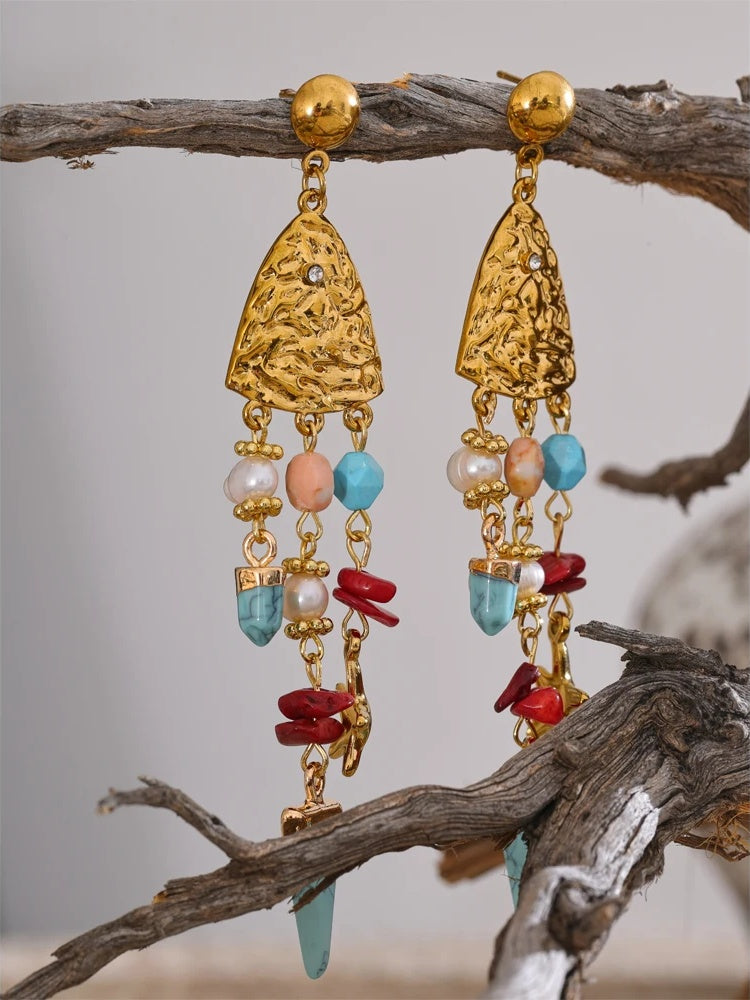 Natural pearl resin triangle drop earrings - product image